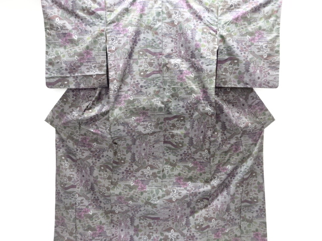 JAPANESE KIMONO / SILK / DORO OSHIMA TSUMUGI / WOVEN HOUSES & FLORAL PLANTS